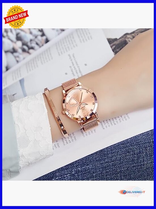 Rose Gold Mesh Strap Watch - Japanese Quartz Luminous Waterproof Dress Watch main image 5